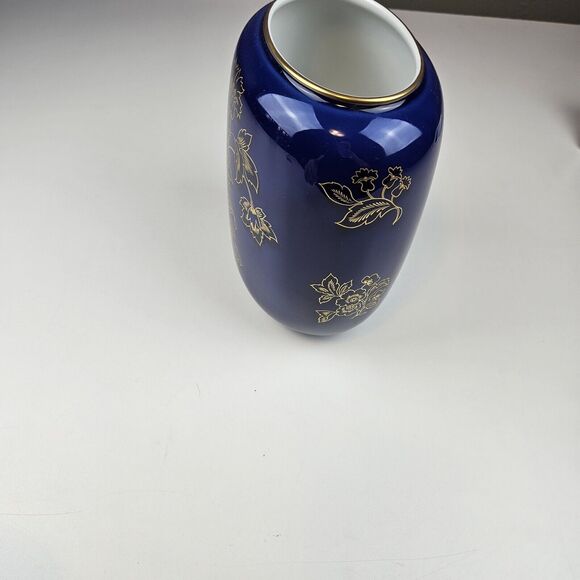 Heinrich German Echt Kobalt 8” Vase Cobalt Blue Gold Floral - Picture 3 of 9